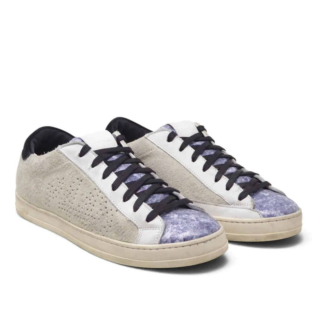 P448 Women Sneakers Shoes White Gray Blue Glitter John Low Top 38 / 7-7.5